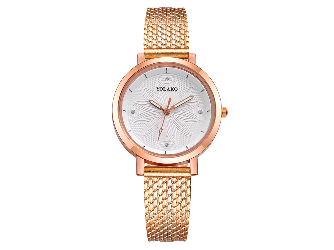 Reloj De Cuarzo Informal Para Mujer Con Correa De Plástico Y Diamantes De Imitación Con Estampado Floral Yk (dorado)