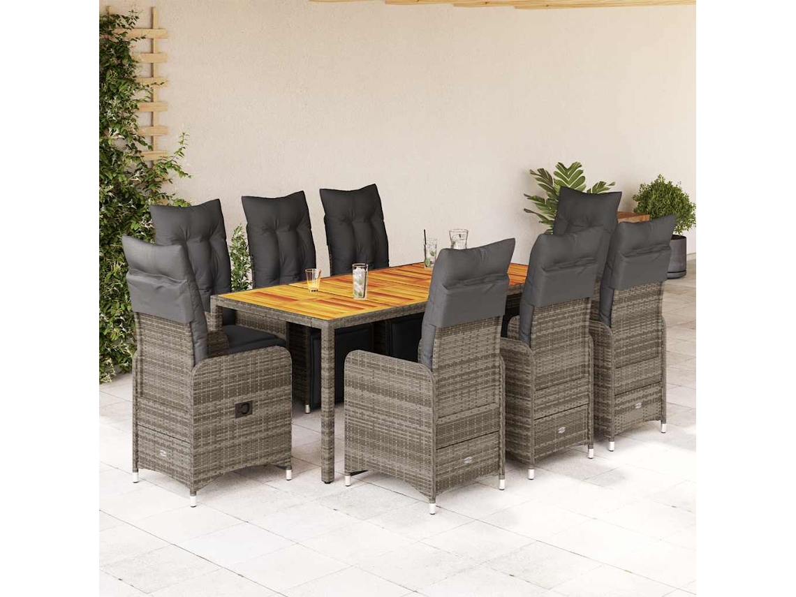 Conjunto de bistró de jardín de 9 piezas con cojines de mimbre gris de DKD Home Decor