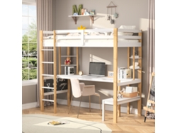 Litera De 90x200 Cm Con Mesa Y Estantería: Cama Infantil Multifuncional Con Escalera Estable Y Barandillas De Seguridad