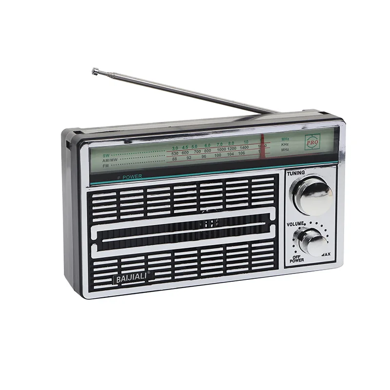 (plata) Radio Portátil De Banda Completa Con Altavoz Dinámico De 52 Mm, Chip Dsp, Carga Usb Y Alimentación Por Batería.
