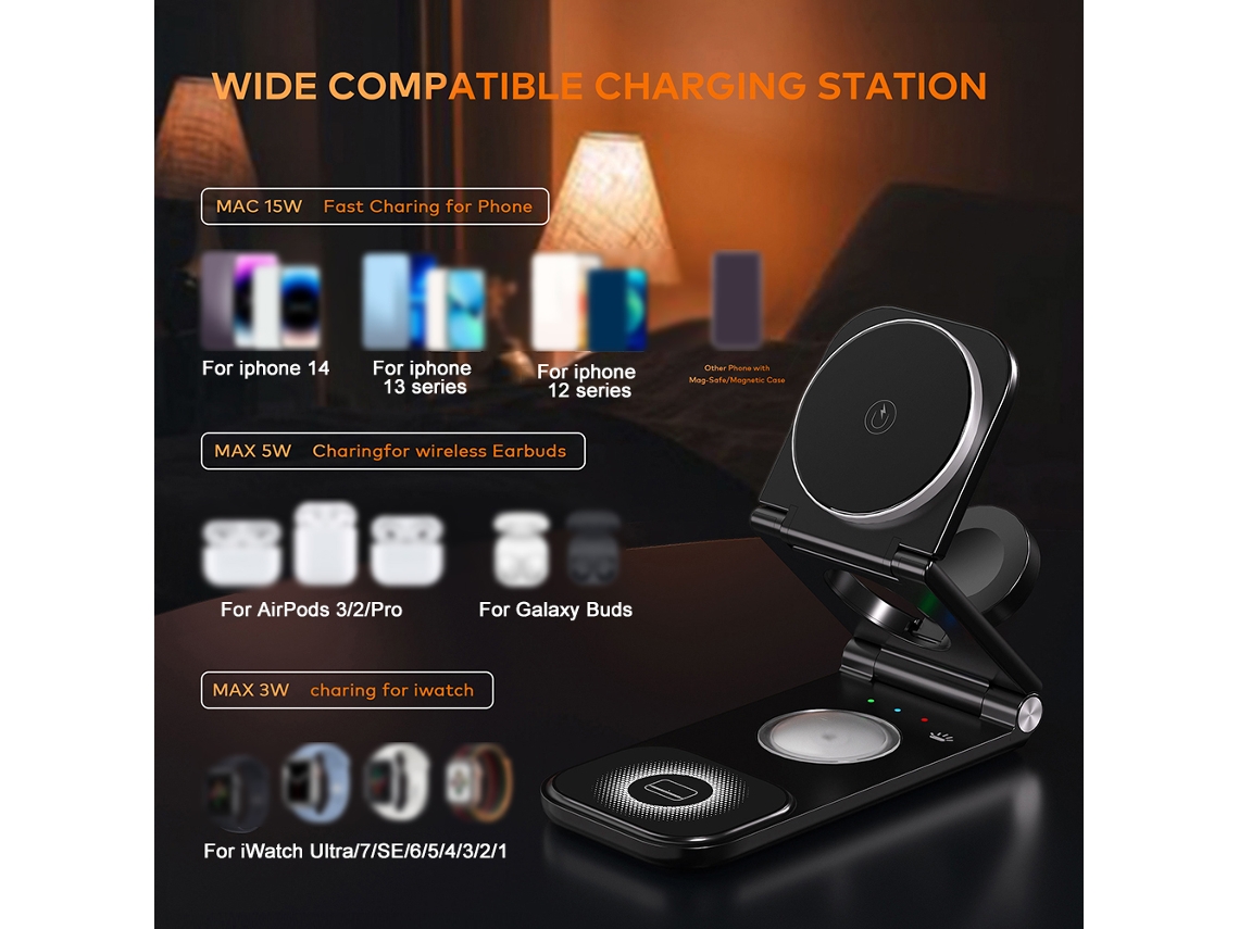 Estación de carga inalámbrica 3 en 1 para iPhone y Apple Watch, carga rápida de 15 W. EOOCOO