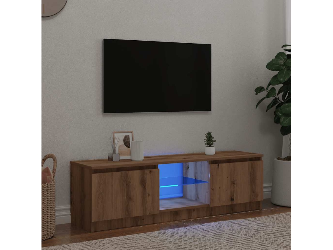 Mueble De Tv Luces Led Madera Roble Artisan 140x40x35,5 Cm