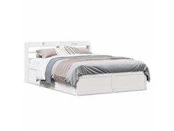 Estructura De Cama Con Cabecero Madera Pino Blanco 135x190 Cm