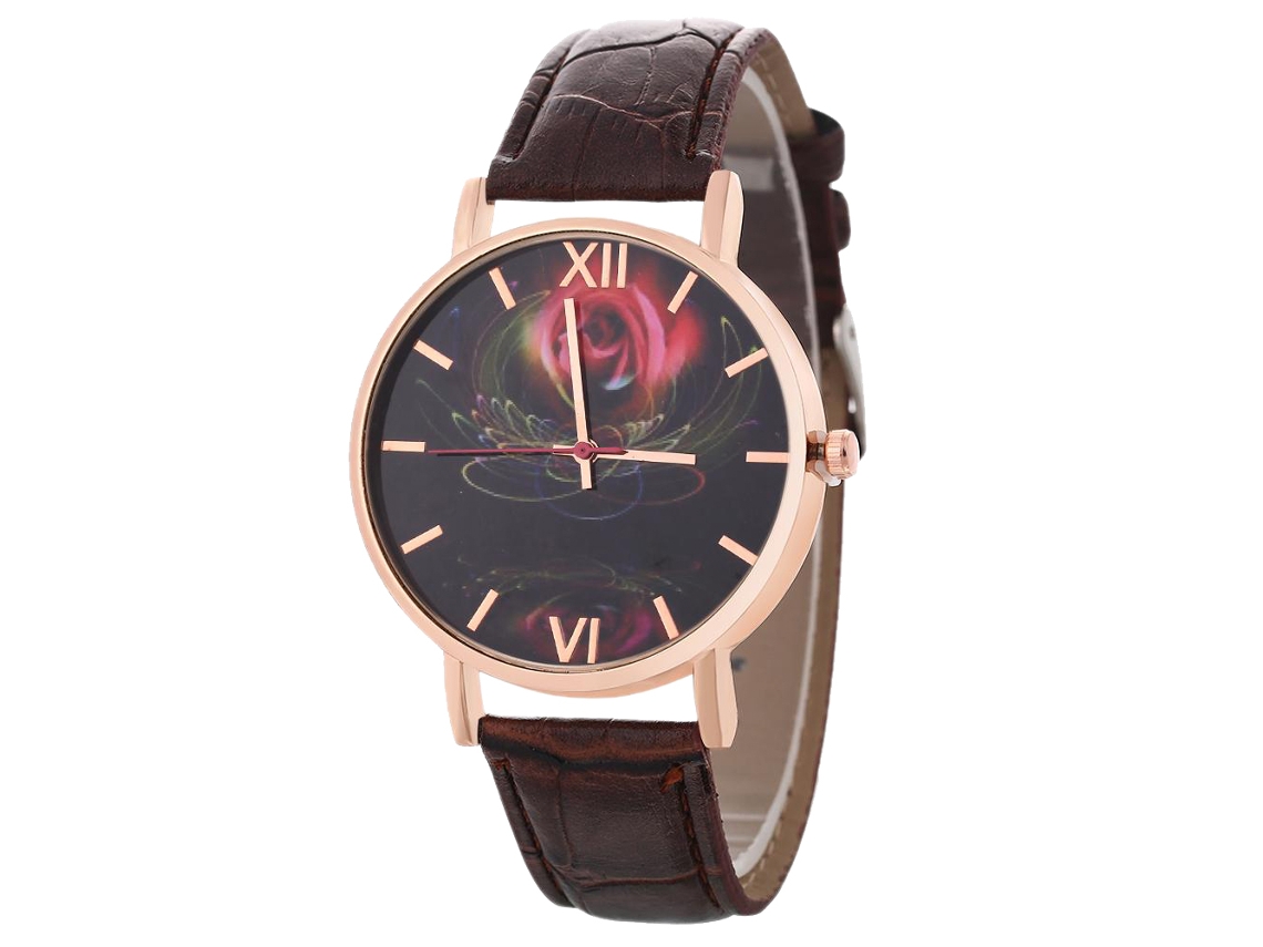 Reloj De Pulsera Unisex Con Correa De Cuero Pu Moda Quartz Hombre Mujer Café