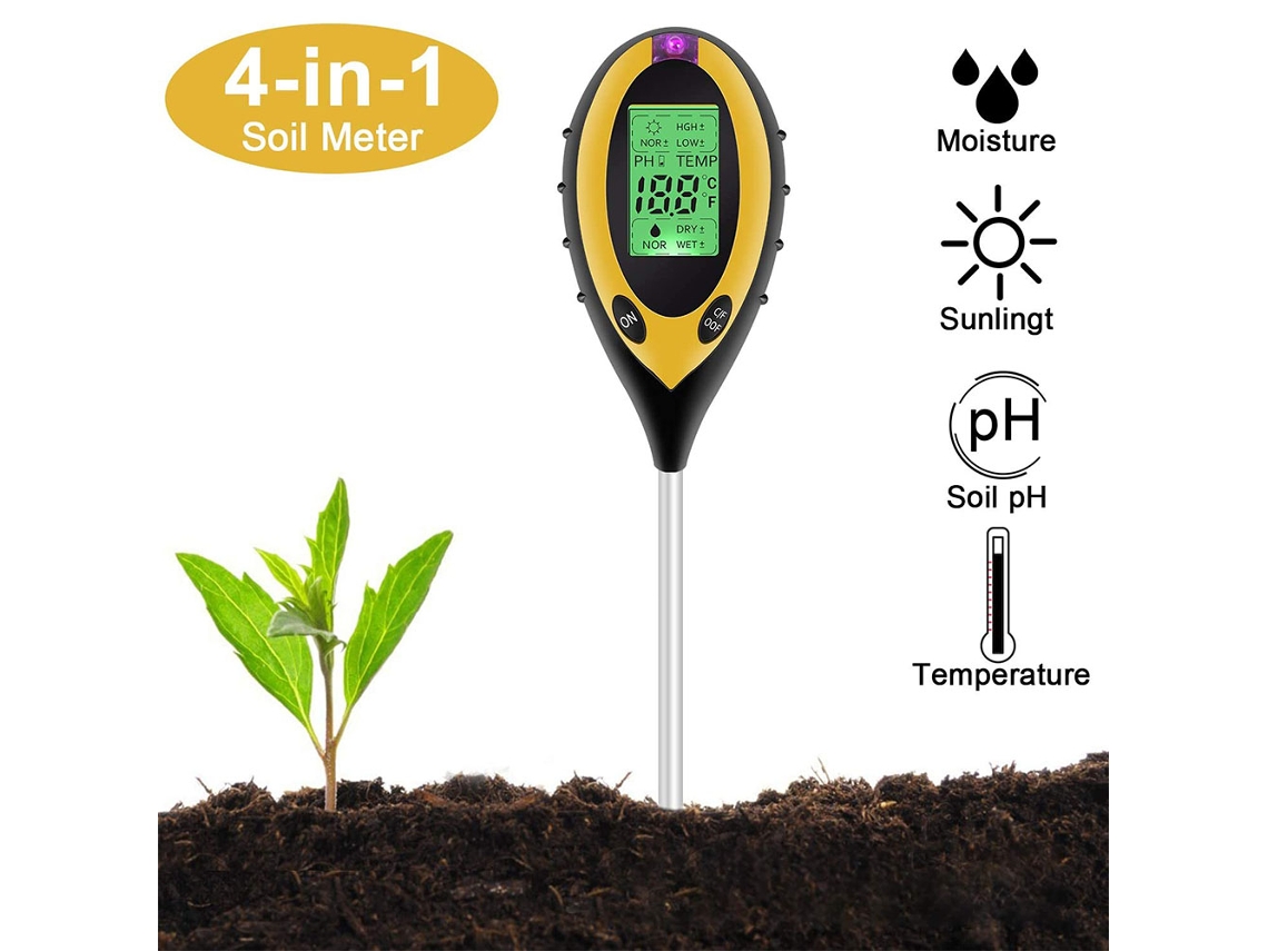 VVJIJILLY Medidor De Ph 4 Em 1 Para Plantas, Luz Solar, Temperatura E Umidade, Dispositivo De Medição Para Jardim, Quinta, Interior E Exterior