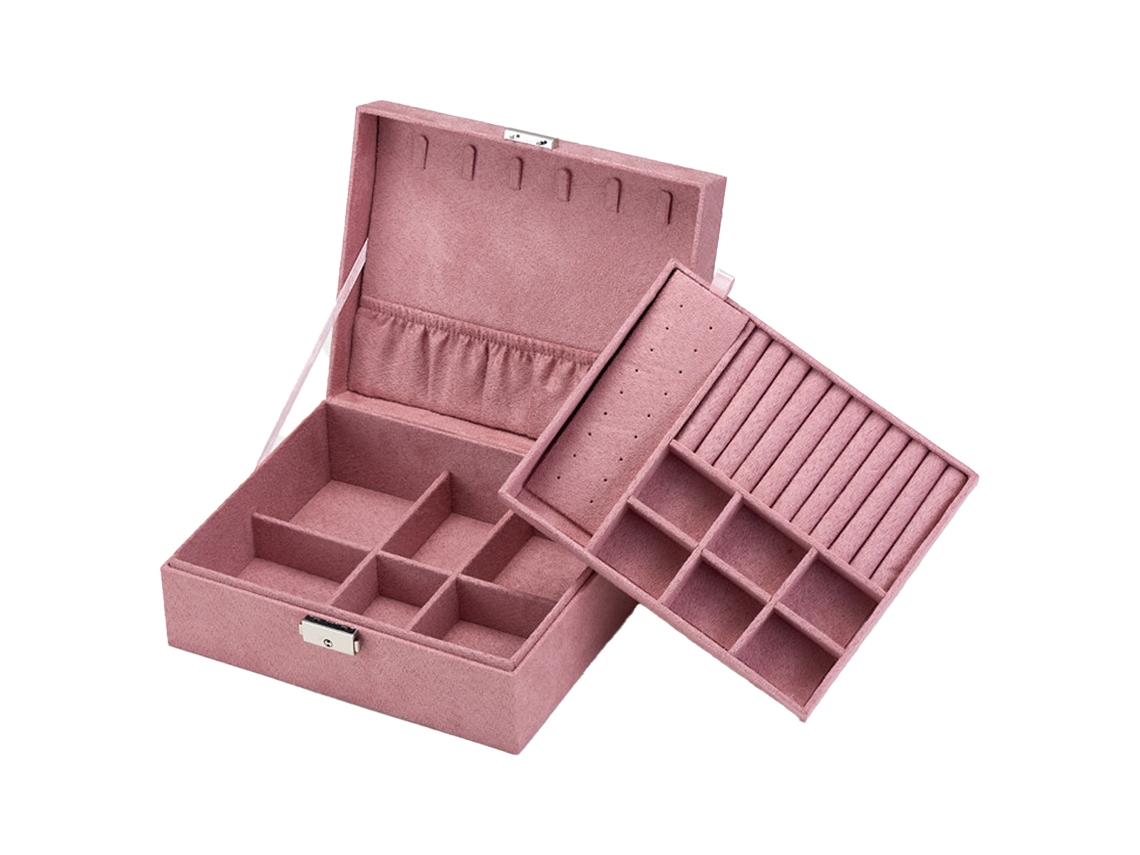 Organizador de joyería con bandeja removible rosa (25x21x5cm) Kofihety