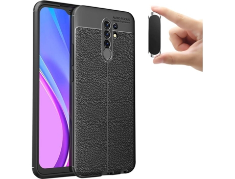 Carcasa y Soporte Xiaomi Redmi 9 Rugged Leather Negro