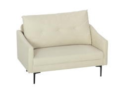 Sofá de dos plazas con tapizado en color crema y estructura de metal, sillón.