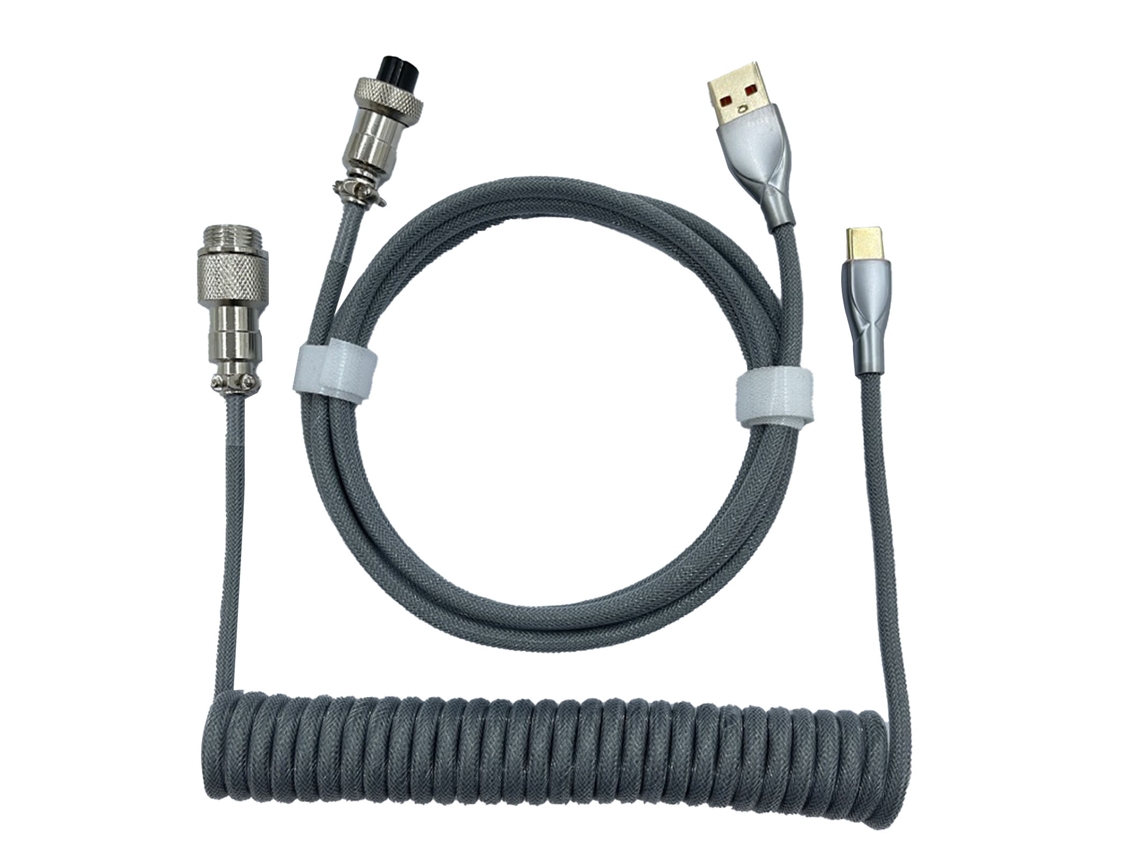Cable Retráctil Para Teclado Gaming Con Conector Resistente, Cable En Espiral Para Teclado Mecánico, Color Gris Plateado.