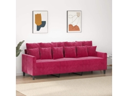 Sofá De 3 Plazas | Sofá De Salón | Sofá De Descanso De Terciopelo Rojo Tinto 180 Cm