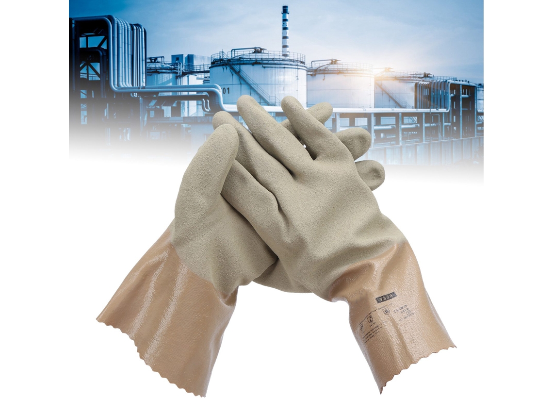 Guantes De Trabajo De Nitrilo Resistentes A Químicos De Microespuma Antideslizantes Con Forro Sin Costuras Talla M/89cm