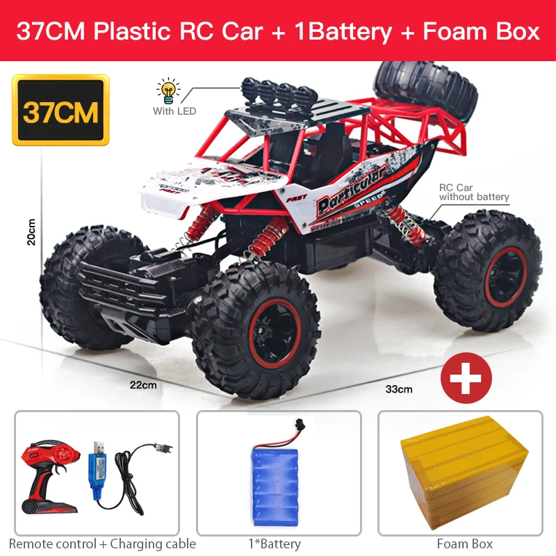 (37 Cm, Rojo) Coche Todoterreno Inalámbrico Con Control Remoto 2.4g Y Luz Led, Juguete Para Niño