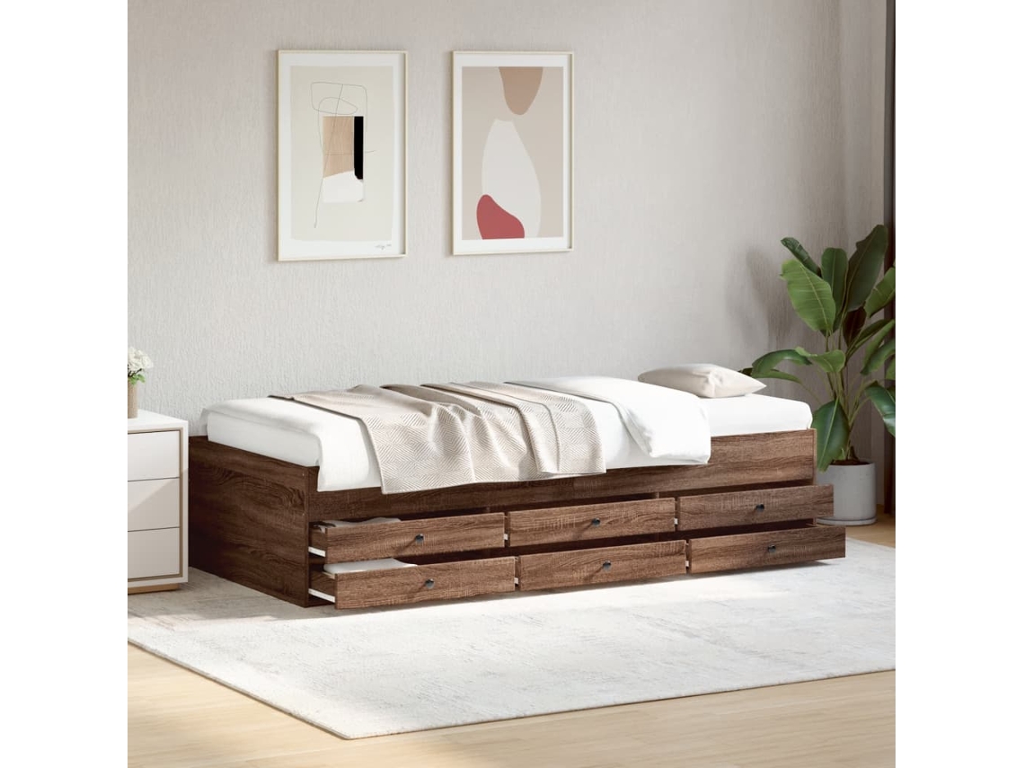 Sofá Cama Con Cajones Sin Colchón Roble Marrón 100x200 Cm