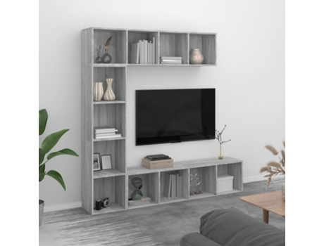 MAISON EXCLUSIVE - Set de estantería/mueble TV 3 pzas gris Sonoma 180x30x180 cm