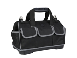 Bolsa portátil gris de 17 pulgadas para herramientas manuales con base de plástico.