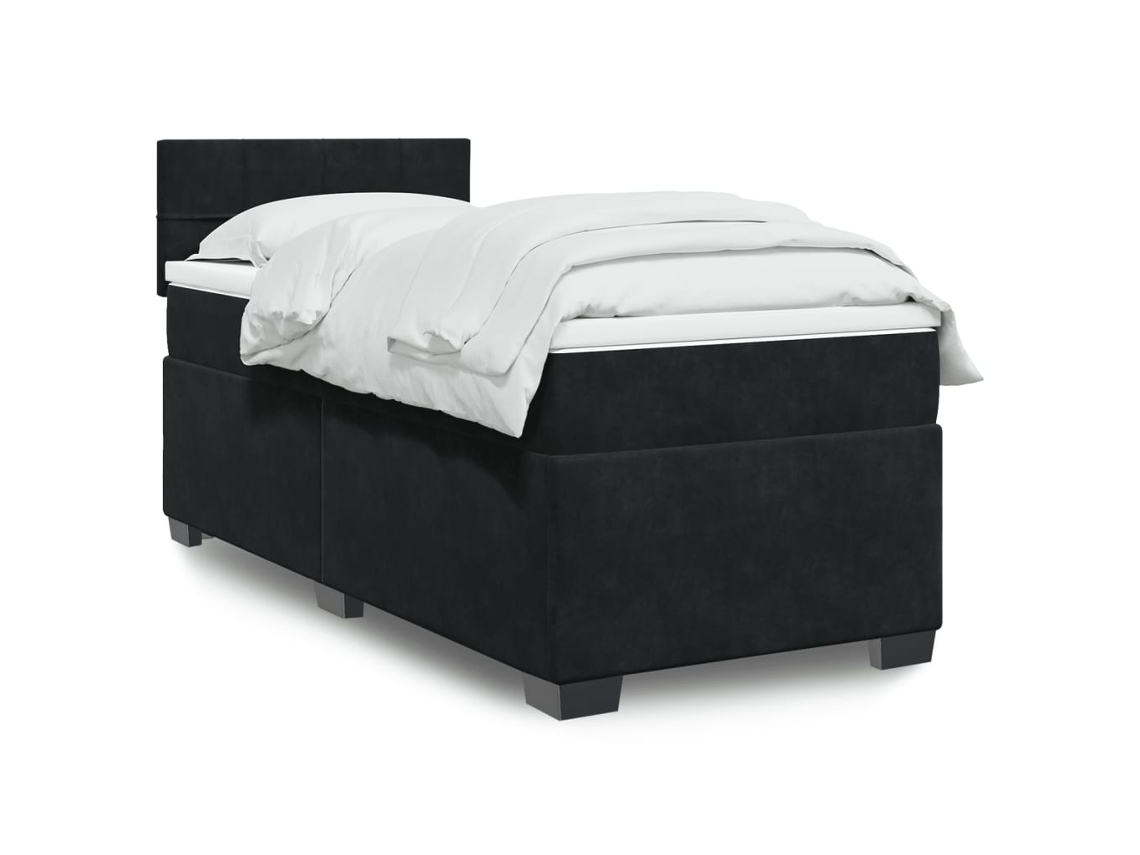 Cama Box Spring Con Colchón Cuero Sintético Negro 90x190 Cm