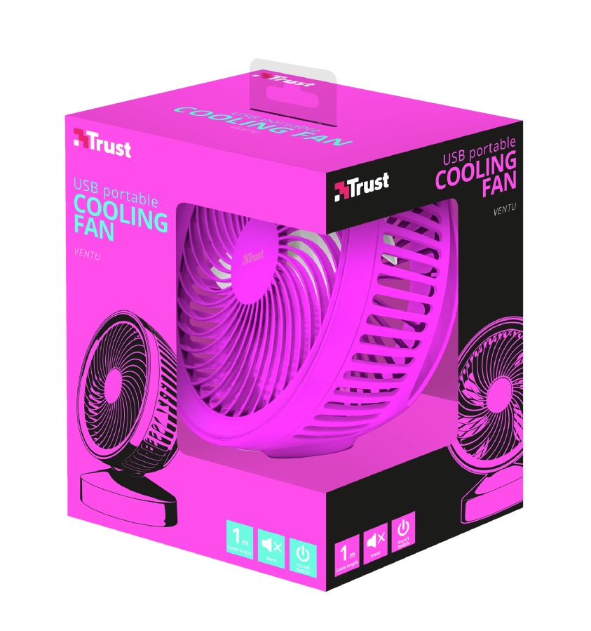 Ventilador Refrigeración Usb trust summer rosa mini ventu de sobremesa base antideslizante cooling fan alimentación 22582 con aspas para el hogar