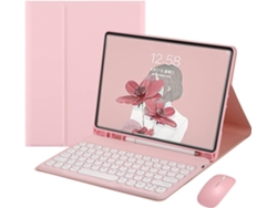 Funda con teclado para iPad 9 (2021), iPad 8 (10,2 pulgadas), iPad 7 (Air 3 Pro) y iPad 10,5 (10,5 pulgadas), con ratón, teclas redondas retro de colores, funda con teclado extraíble.