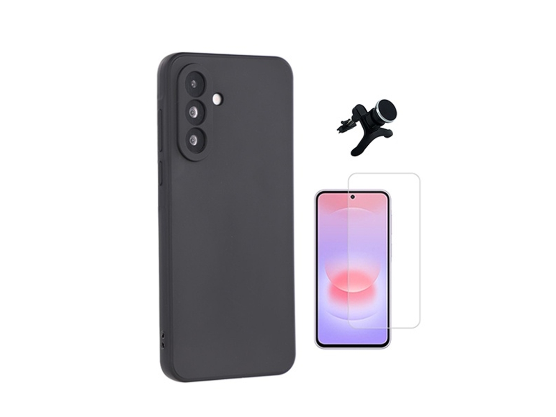 Kit De Cristal Templado Cleargorilasglass Funda Trasera De Silicona Soporte Reforzado Para Samsung Galaxy A27 5g - Negro