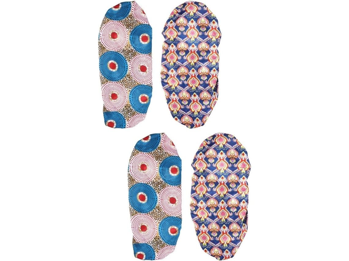 Juego de 4 gorros de dormir de satén con estampado de corazones y lunares, ideales para cabello rizado y trenzado.