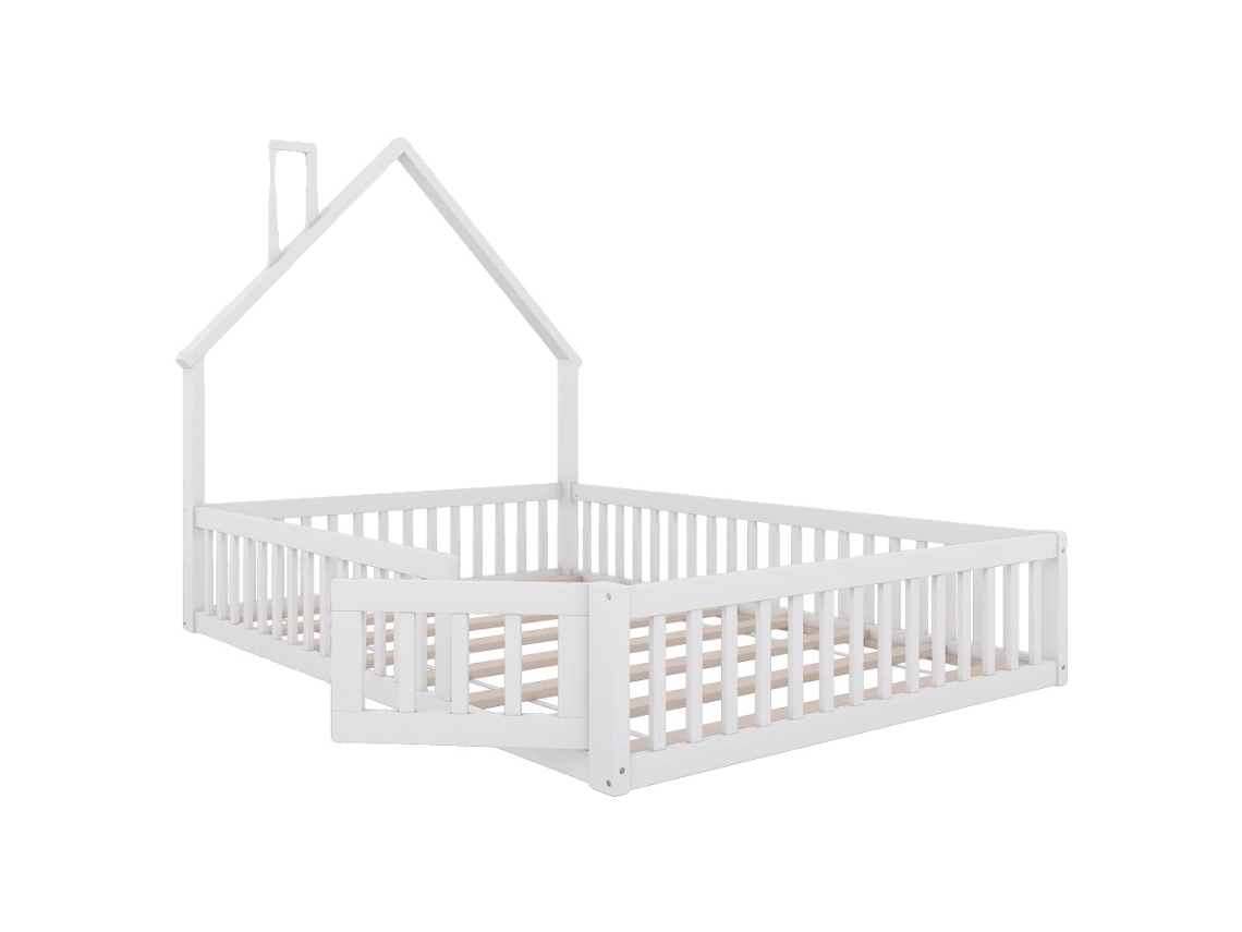 Cama infantil, madera maciza de pino, requiere montaje, blanca - 140x190