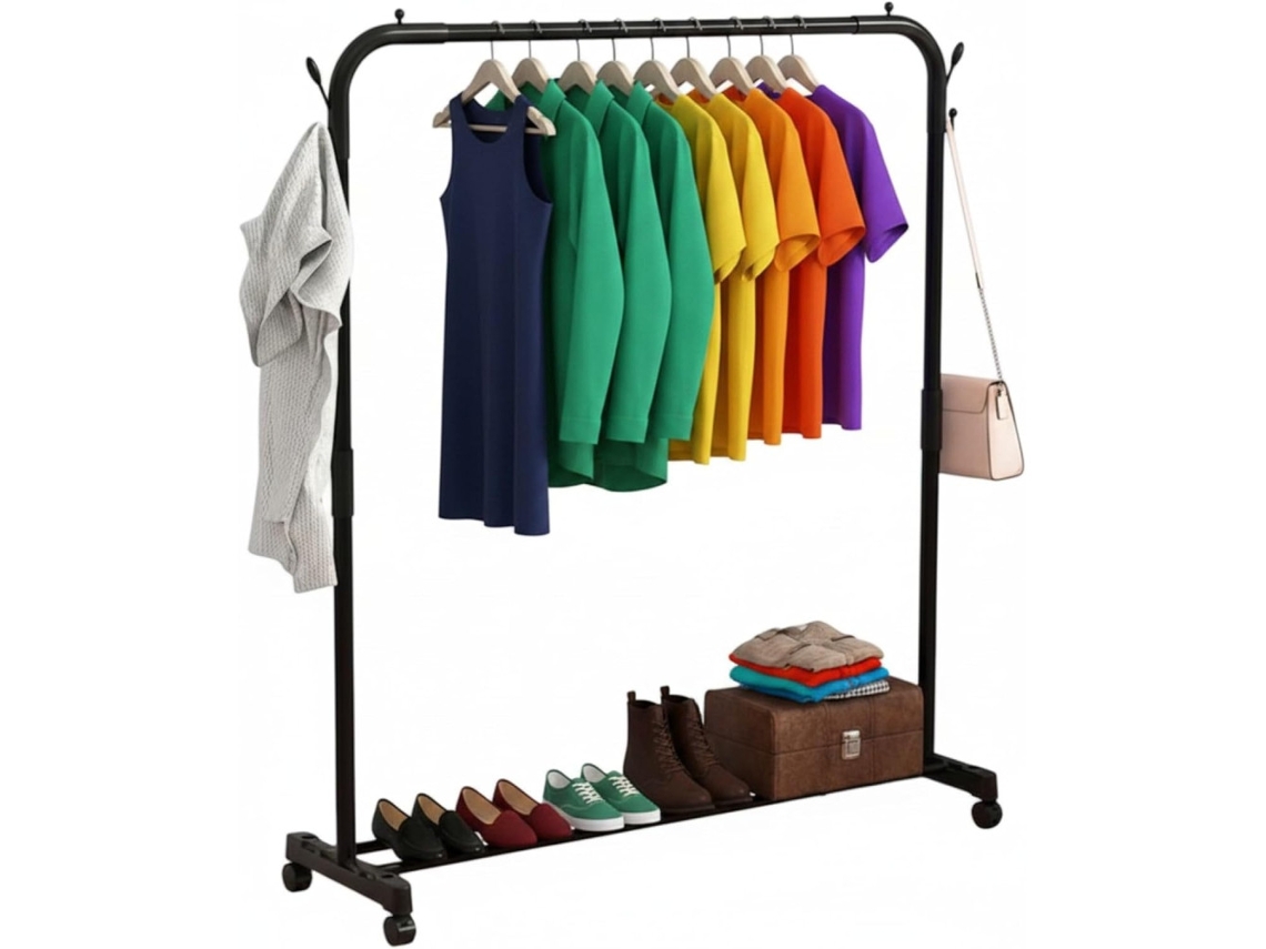 Perchero Metálico Burro De Ropa Ajustable Con 4 Ruedas Vestidor Portátil De Hierro, Organizador Para Colgar (145x100x41cm Negro)