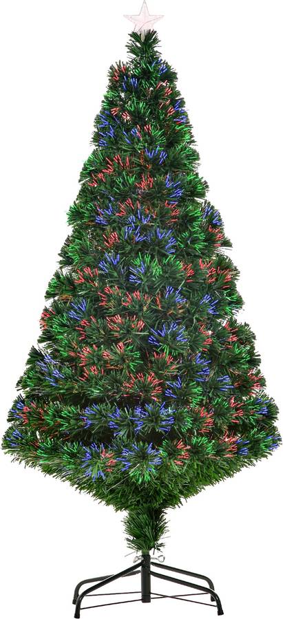 Homcom De 150cm artificial abeto con soporte fibra brillante led multicolor navideño 020350 hierro pvc verde 60x150cm