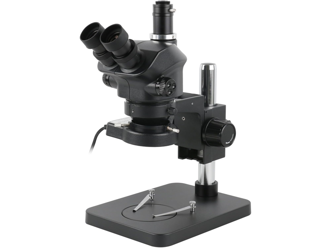 Microscopio Estereoscópico Trinocular Con Distancia Focal Del Objetivo De 7x A 50x Y Simulación De Microscopio.