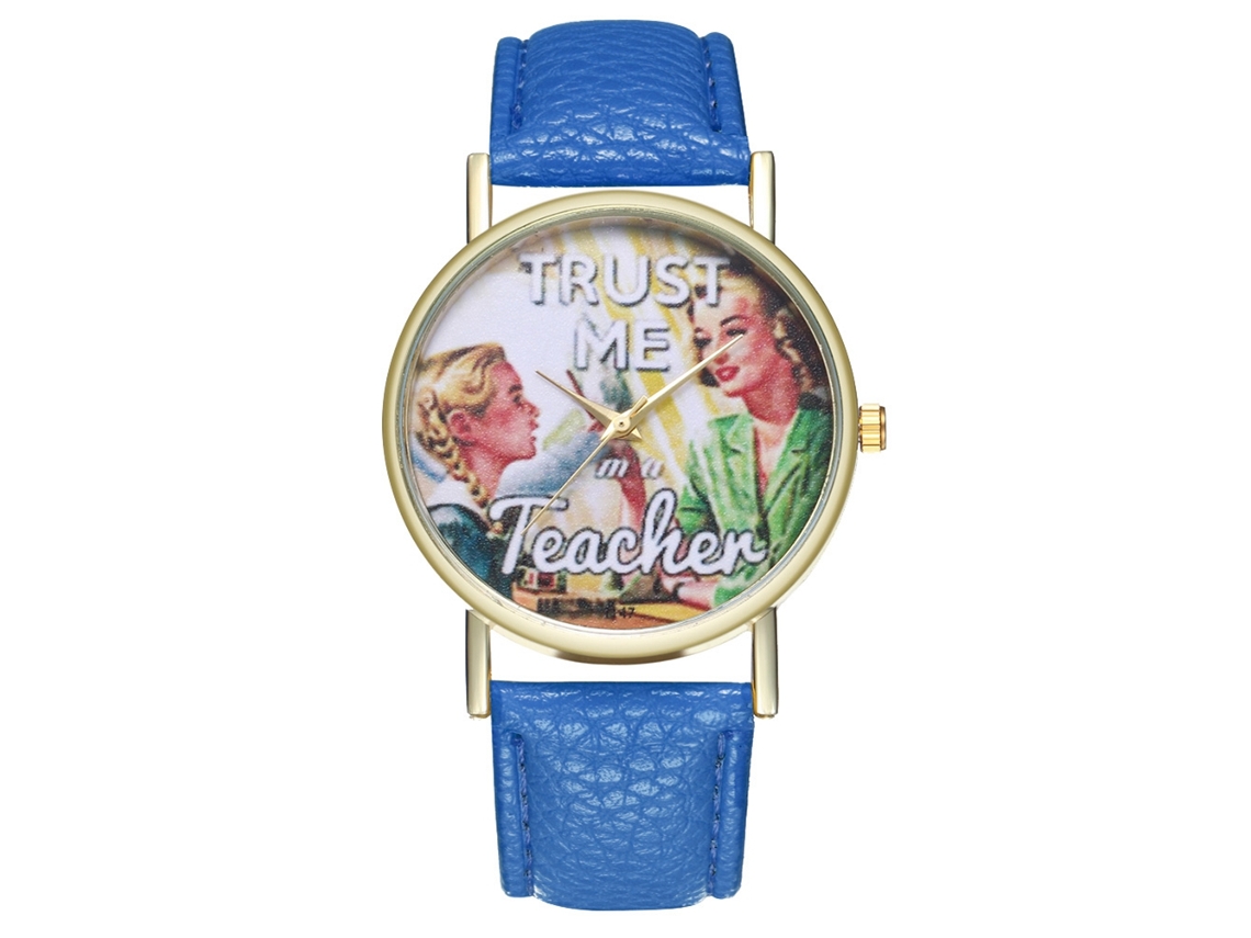 Reloj De Cuarzo Analógico Para Mujer Con Correa De Pu, Dial Cartoon, Regalo De Amor (azul Real)