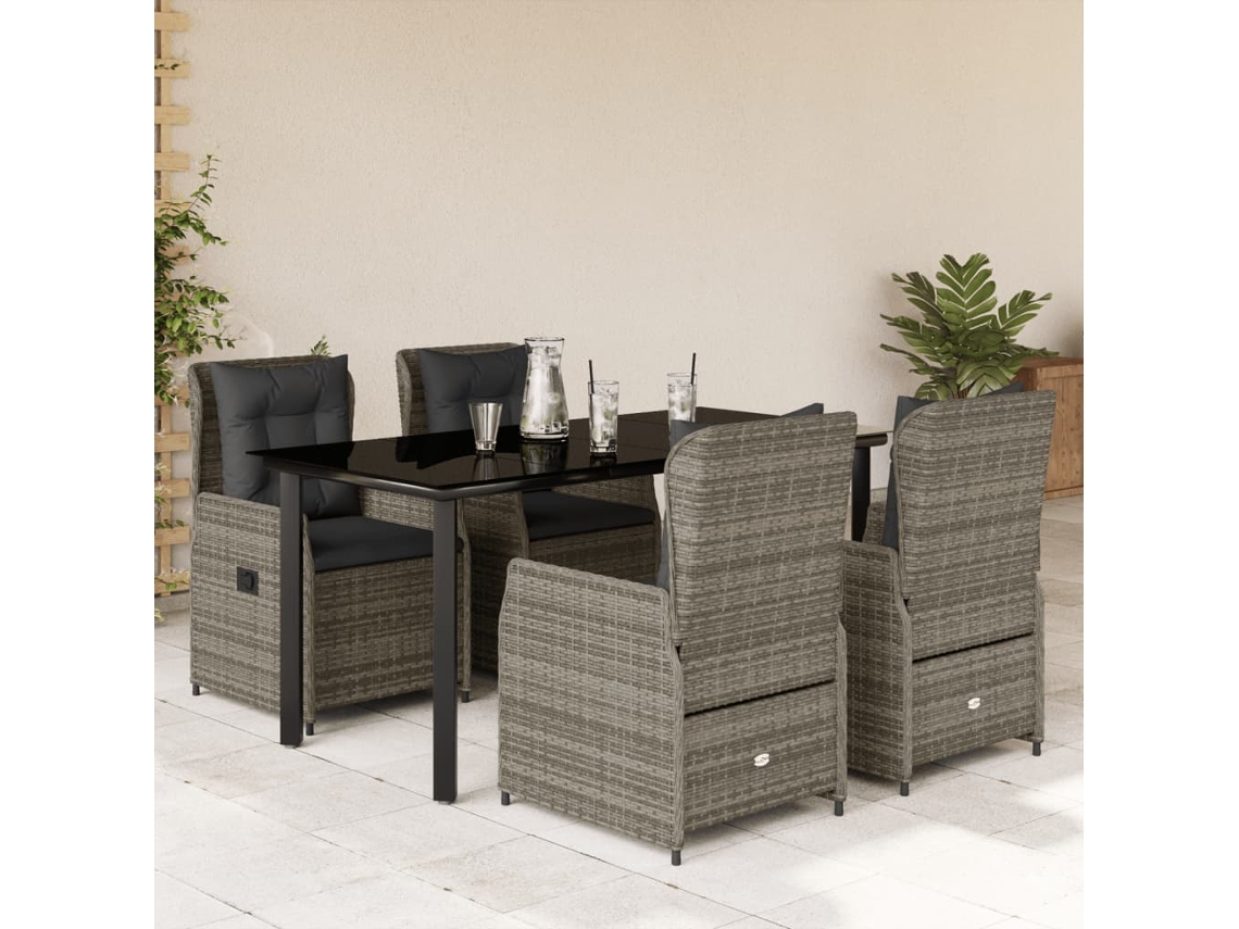 Conjunto de comedor de jardín DKD Home Decor de 5 piezas con cojines, ratán gris