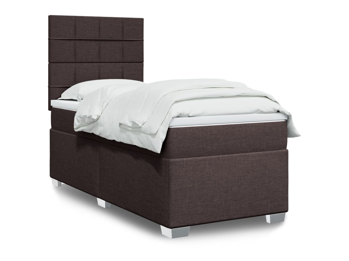 Cama Box Spring Con Colchón Tela Marrón Oscuro 90x200 Cm