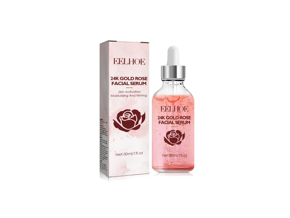 Esencia facial de oro rosa de 24k para una piel radiante.