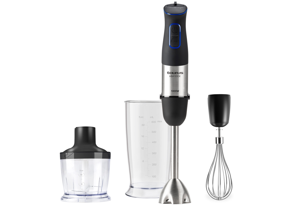 Batidora de mano Taurus HBA1300X (7AP), 1300 W, cuchillas de acero inoxidable, regulador de potencia, accesorios incluidos