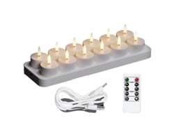 Velas De Té Recargables, 12 Velas Recargables Con Base De Carga Remota, Led Flamele