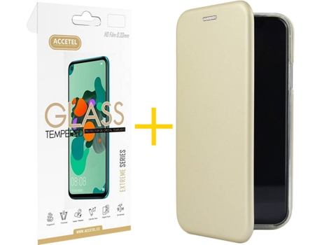 Kit Funda + Protector de Pantalla Apple iPhone 11 ACCETEL Flip Cover 0914 Dorado