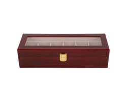 Caja De Madera Para Exhibir Y Guardar Relojes, Con 6 Compartimentos Y Ventana Transparente Roja.
