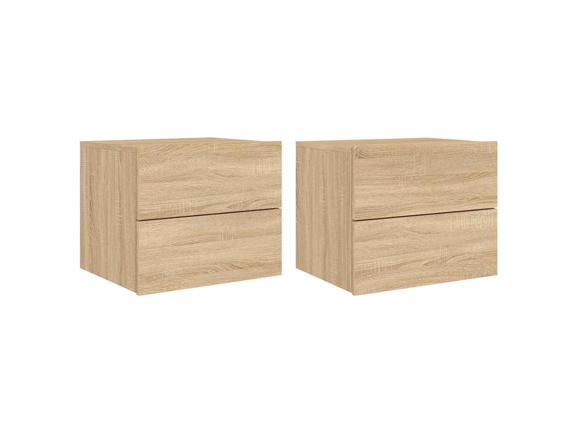 Maison Exclusive - Mesitas De Noche De Pared Con Luces Led 2 Unidades Roble Sonoma