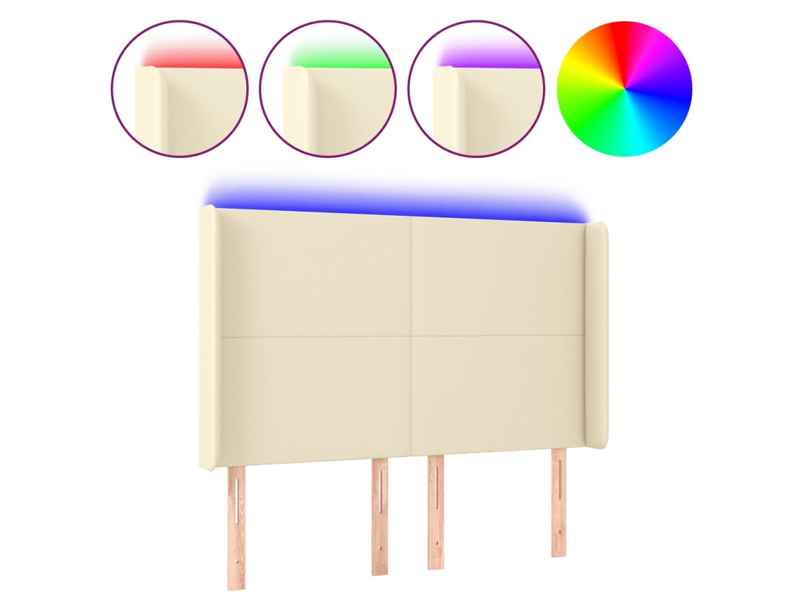 Maison Exclusive - Cabecero Con Led Cuero Sintético Color Crema 147x16x118/128 Cm