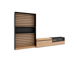 Muebles de Salón para TV SKRAUT HOME Para TV hasta 80", Chimenea eléctrica, Roble y Negro (310x186x35 cm)