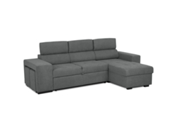 Sofá Cama 3 Plazas BUDWING John Gris Grafito + Chaise Longue + Cabecero Ajustable + 2 Pufs (263 x 161 x 96 cm - Reversible Lado Derecho/Izquierdo)