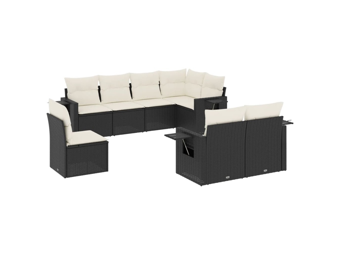 Conjunto de 8 sofás de jardín con cojines de mimbre, color negro, EXCLUSIVA MAISON (8 piezas)