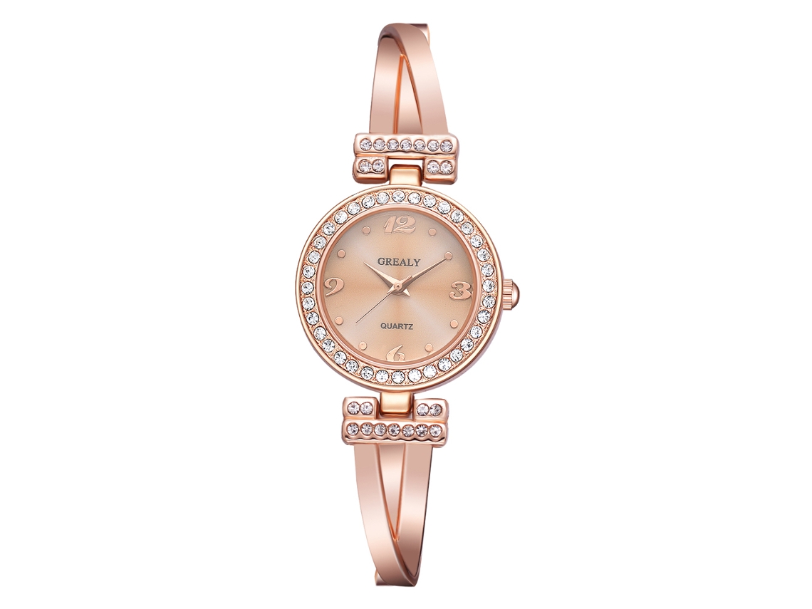 Reloj De Pulsera Analógico De Cuarzo Para Mujer, De Aleación, Con Esfera Redonda, Oro Rosa, A La Moda.
