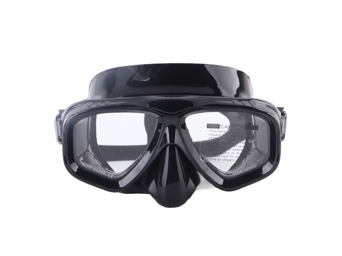 Gafas de buceo negras con correa de silicona ajustable.