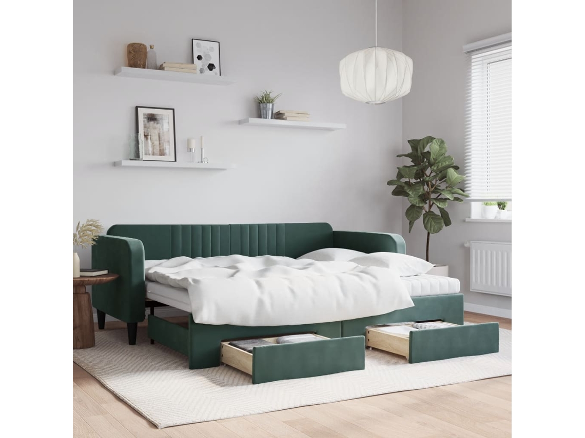 Sofá Cama Nido Con Cajones Terciopelo Verde Oscuro 90x200 Cm