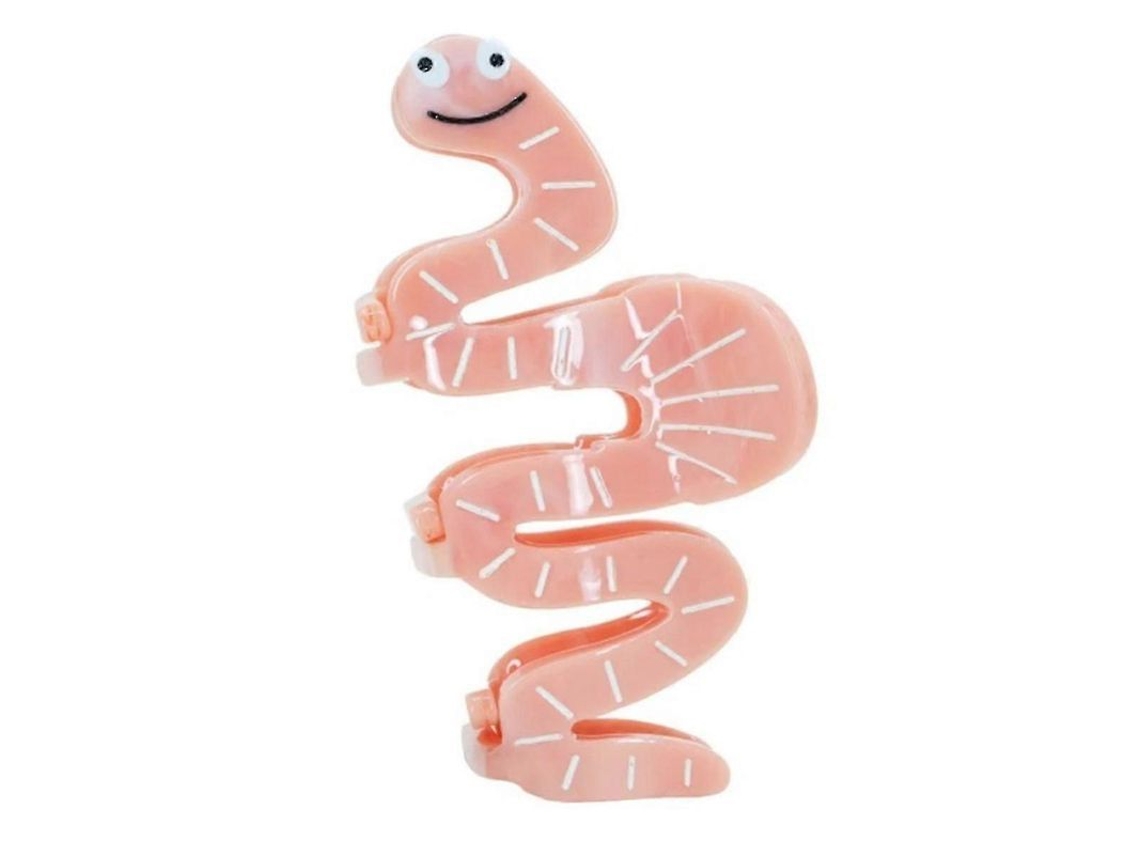 Pinza Para El Cabello Rosa Con Forma De Gusano Y Carita Sonriente, Accesorio De Plástico Elegante Para Mujeres Y Niñas.