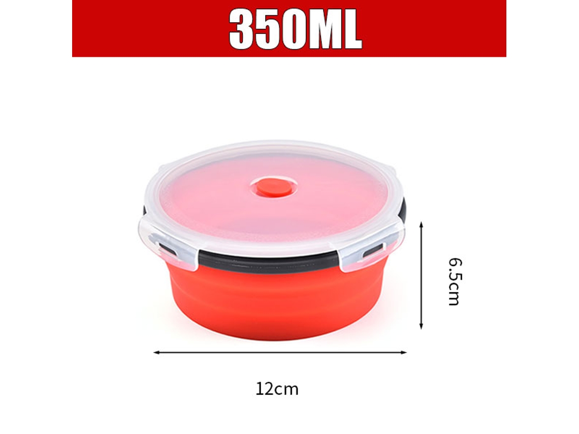 Fiambrera redonda de silicona, plegable con tapa, portátil y apta para microondas. MDUG (roja, 350 ml)