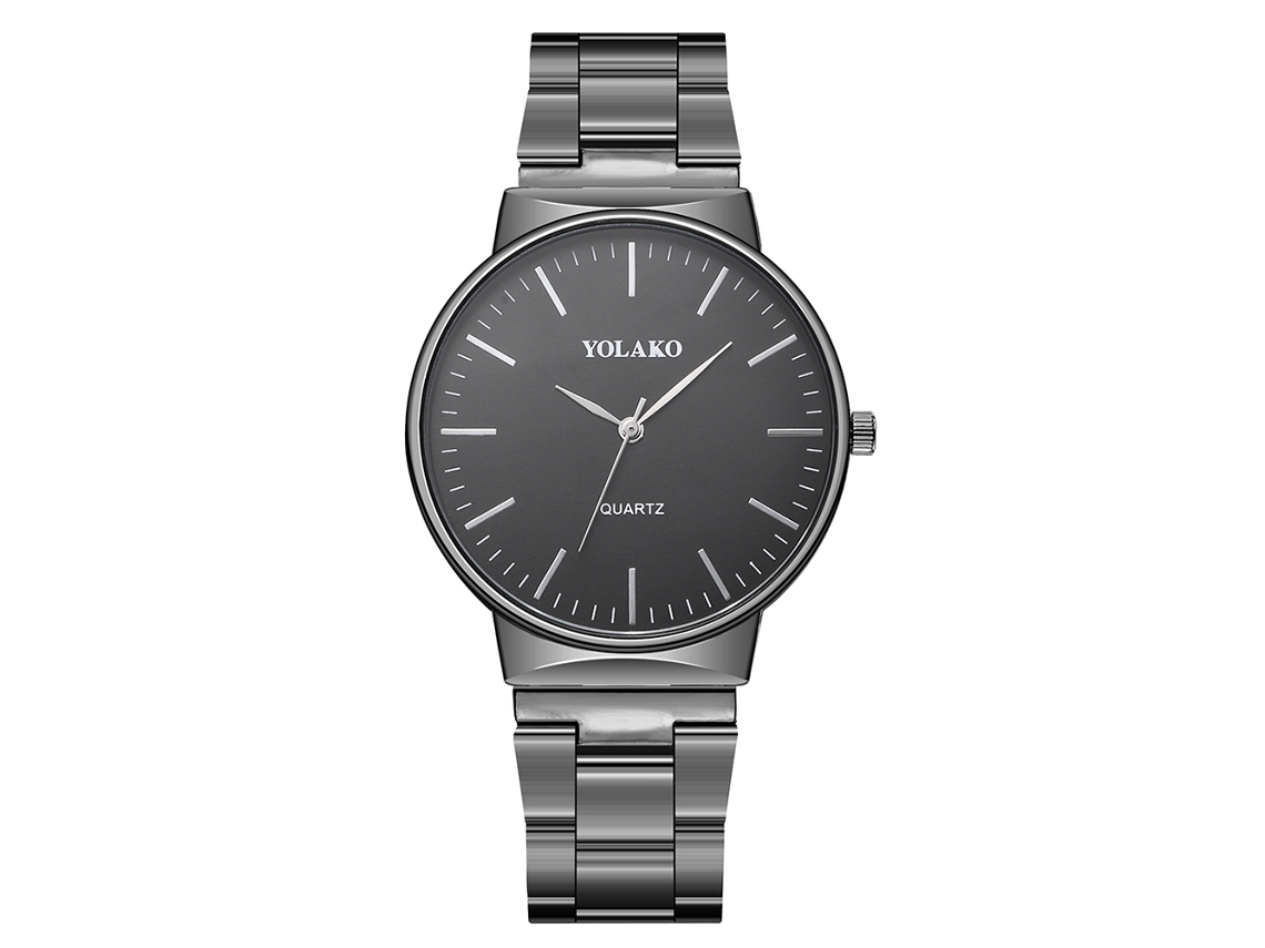 Reloj De Pulsera De Cuarzo Para Hombre Yolako, Acero Inoxidable, Estilo Minimalista, Negro.