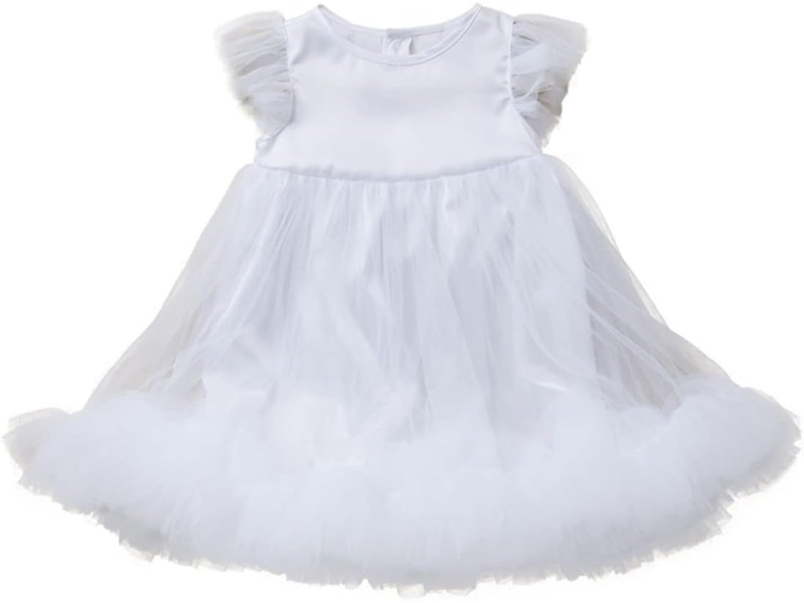Vestido De Cumpleaños De Tul Para Niña Pequeña De 4 Años, 100% Blanco
