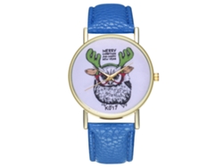Reloj De Pulsera De Cuarzo Para Hombre Con Correa De Piel Azul Marino Con Estampado Animal.