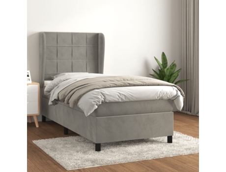 vidaXL Cama con somier y colchón 90x200 cm terciopelo gris claro